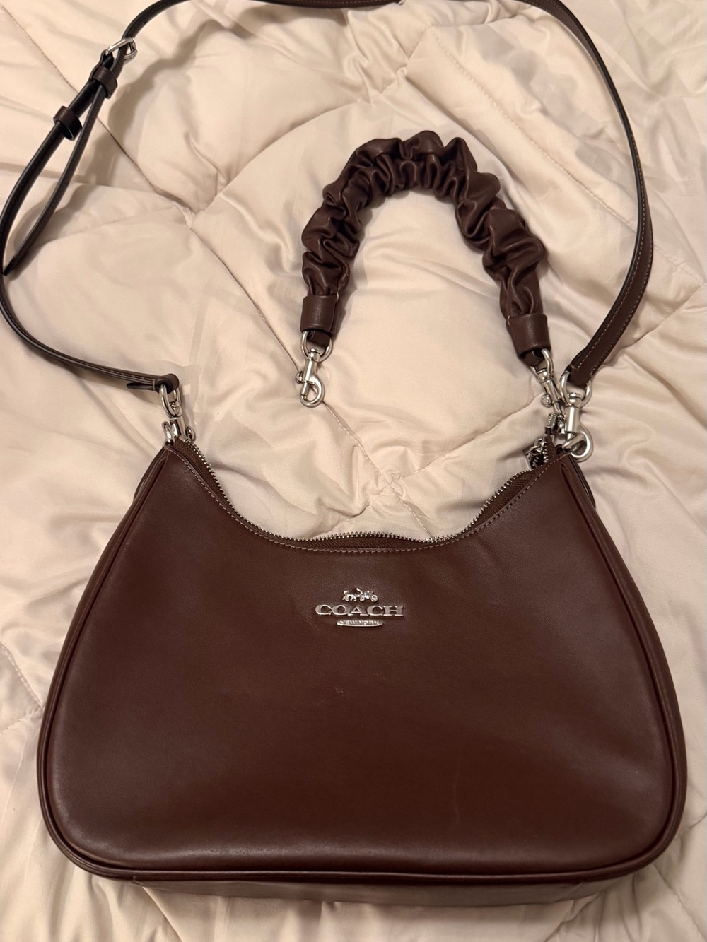 Coach Brown Leather Hobo Shoulder Bag with Scrunch Handle